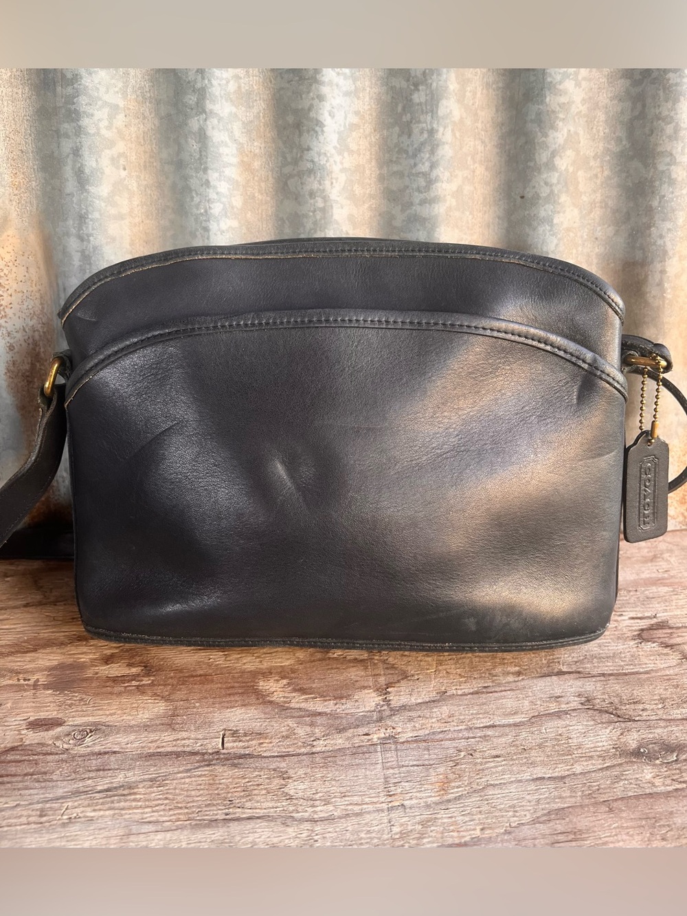 Vintage Coach Black Leather Crossbody Bag